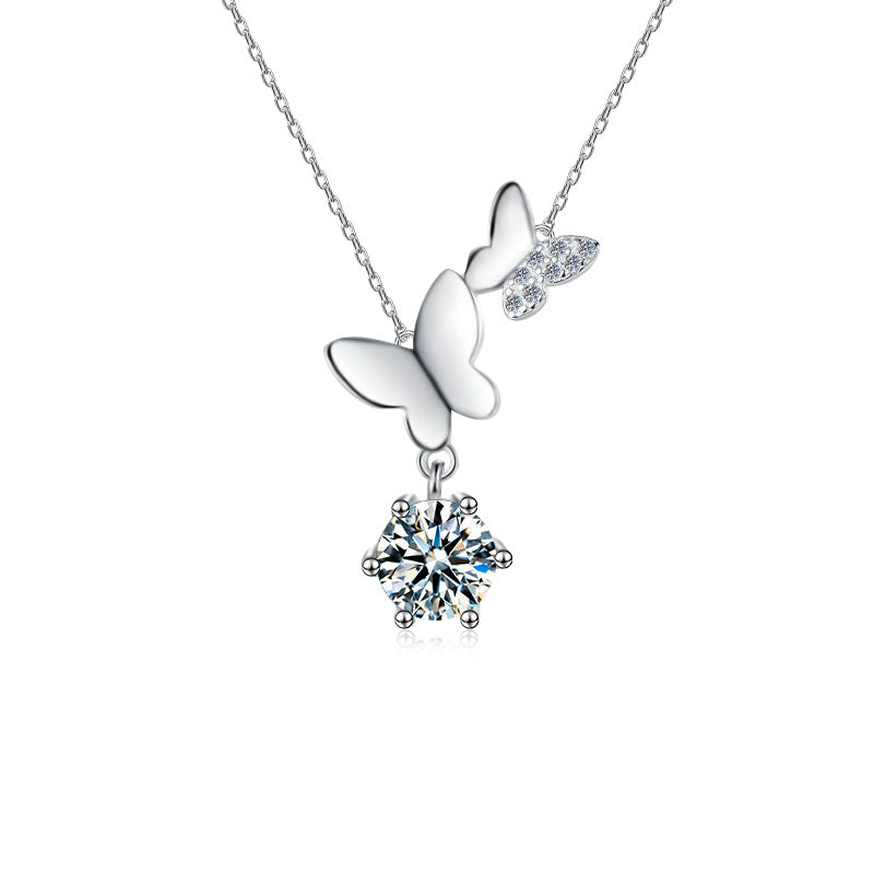 S925 Sterling Silver Moissanite Butterfly Pendant Necklace