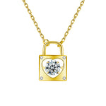 S925 Sterling Silver Moissanite Heart-Shape Lock Pendant Necklace