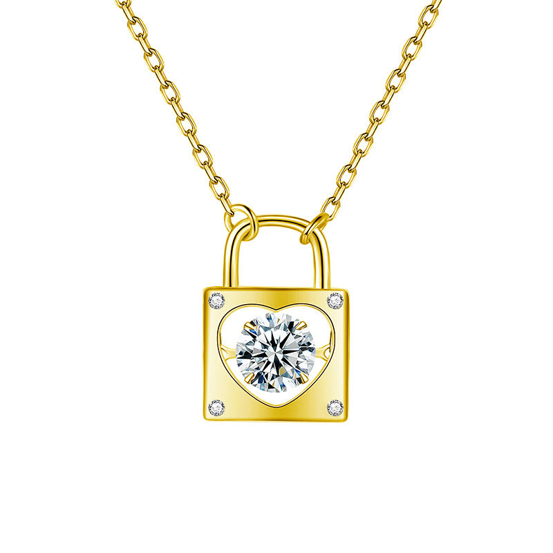 S925 Sterling Silver Moissanite Heart-Shape Lock Pendant Necklace