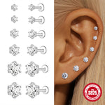 S925 Sterling Silver Six-Prong Moissanite Cartilage Stud Earring(Single unit)