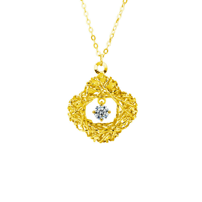 S925 Sterling Silver Moissanite Woven Dream Net Clover Pendant Necklace