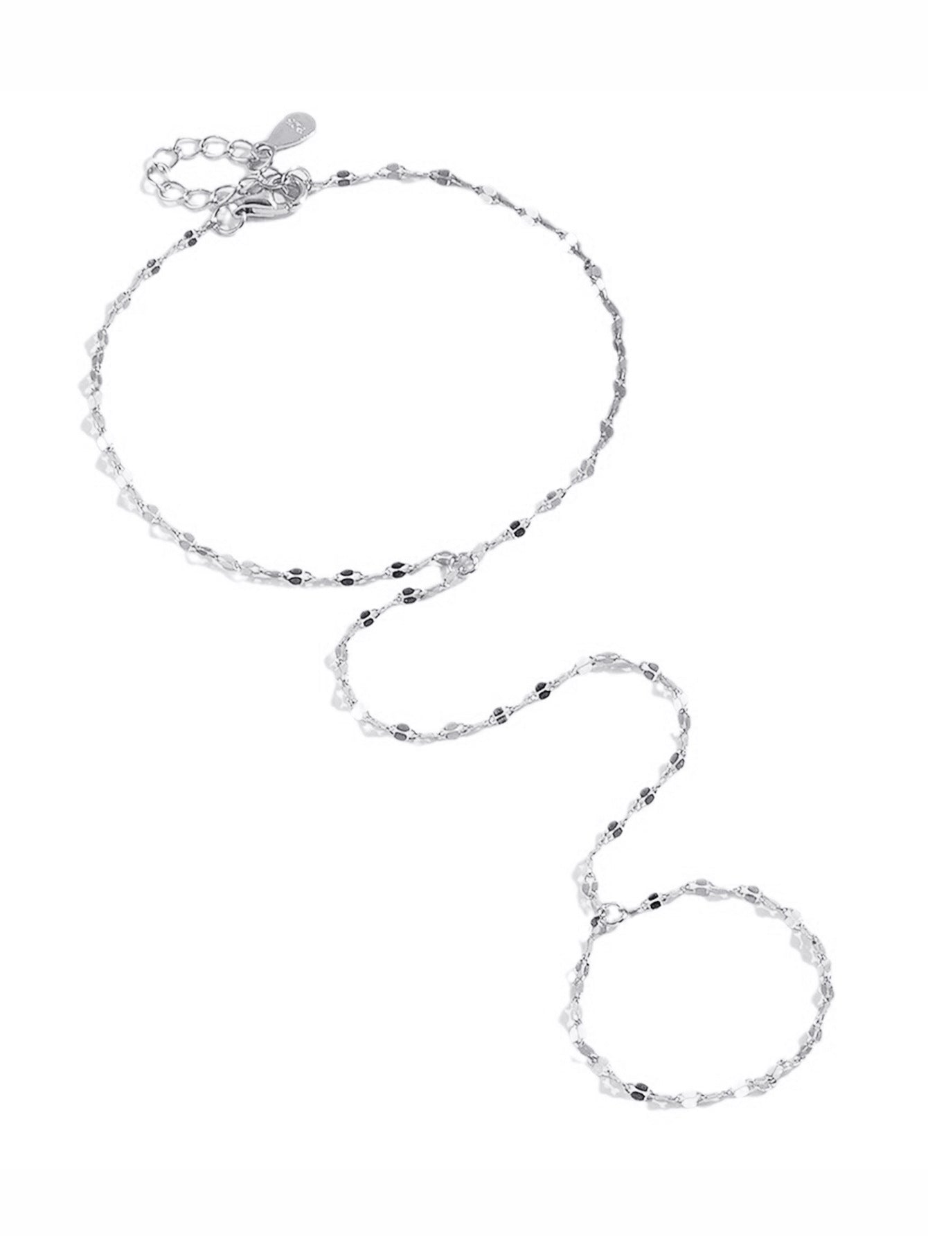 925 Silver Super Shiny Tile Chain Finger Chain Bracelet