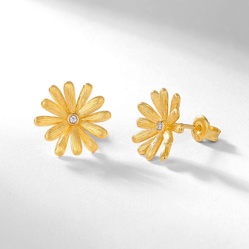 S925 Sterling Silver Daisy Zircon Inlaid Earrings