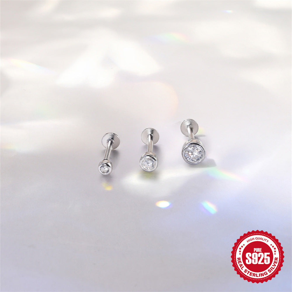 S925 Sterling Silver Moissanite Classic Bezel-Set Round Screw-Back Earrings(Single unit)