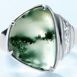 S925 Sterling Silver Geometric Irregular Moss Stone Ring