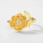 S925 Sterling Silver Gold-Plated Camellia Zircon Ring