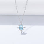 S925 Sterling Silver Eight Awn Star Pendant Sky Blue Natural Topaz Necklace