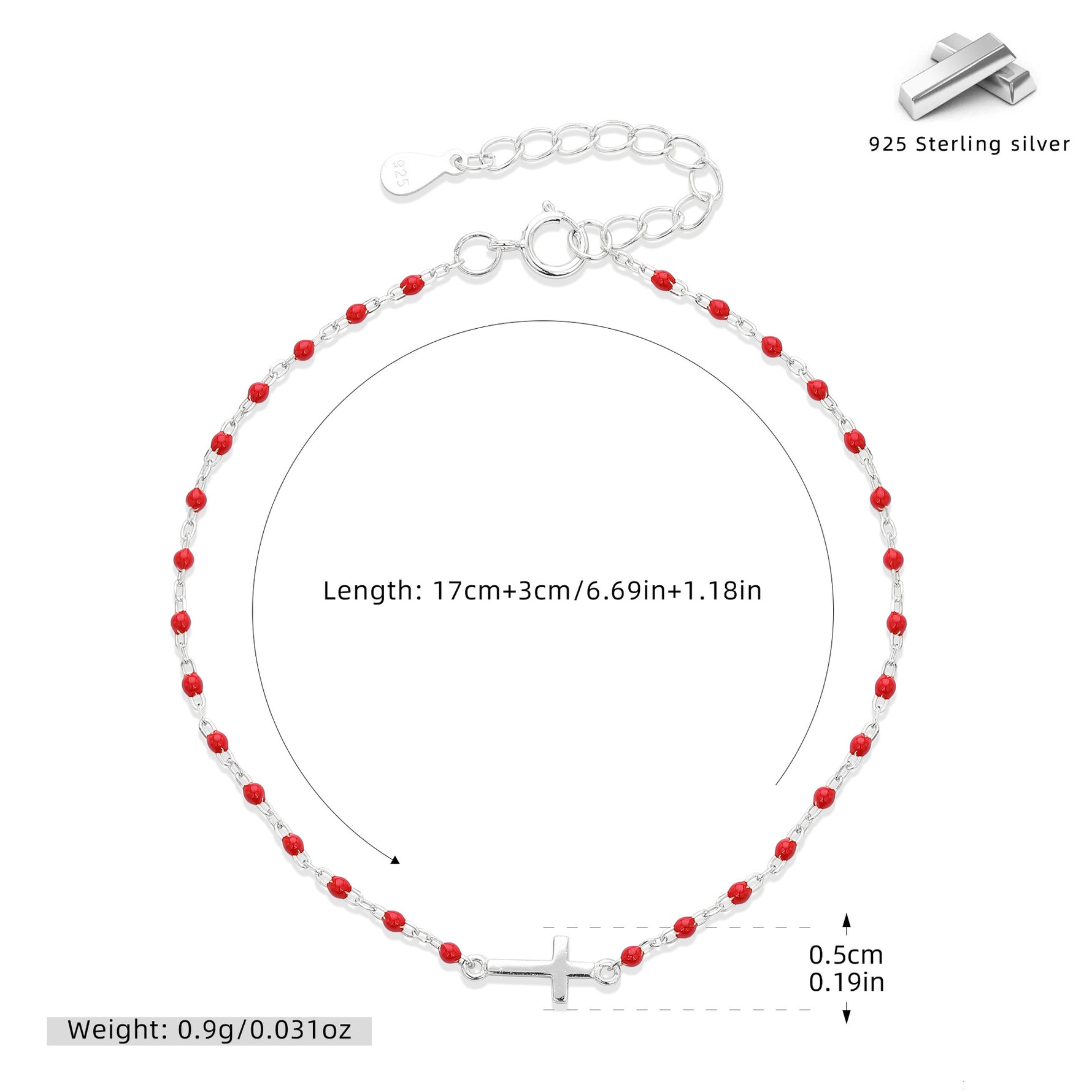 S925 Sterling Silver Cross Bracelet with Colorful Enamel Detail