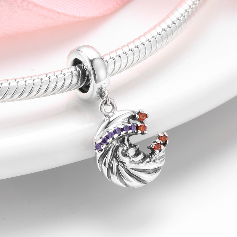 S925 Sterling Silver Moon Pendant with Purple Red Zircon