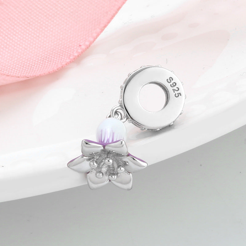 S925 Sterling Silver Purple White Gradient Flower Zircon Pendant