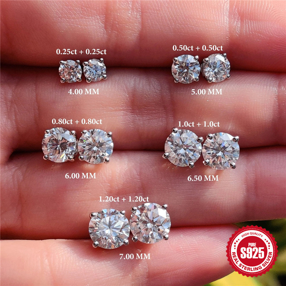 S925 Sterling Silver 4-Prong Flat-Back Moissanite Stud Earring(Single unit)
