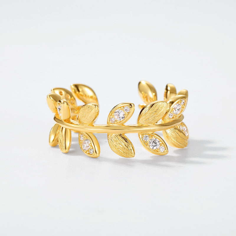 S925 Sterling Silver Gold-Plated Wheat Ear Zircon Ring