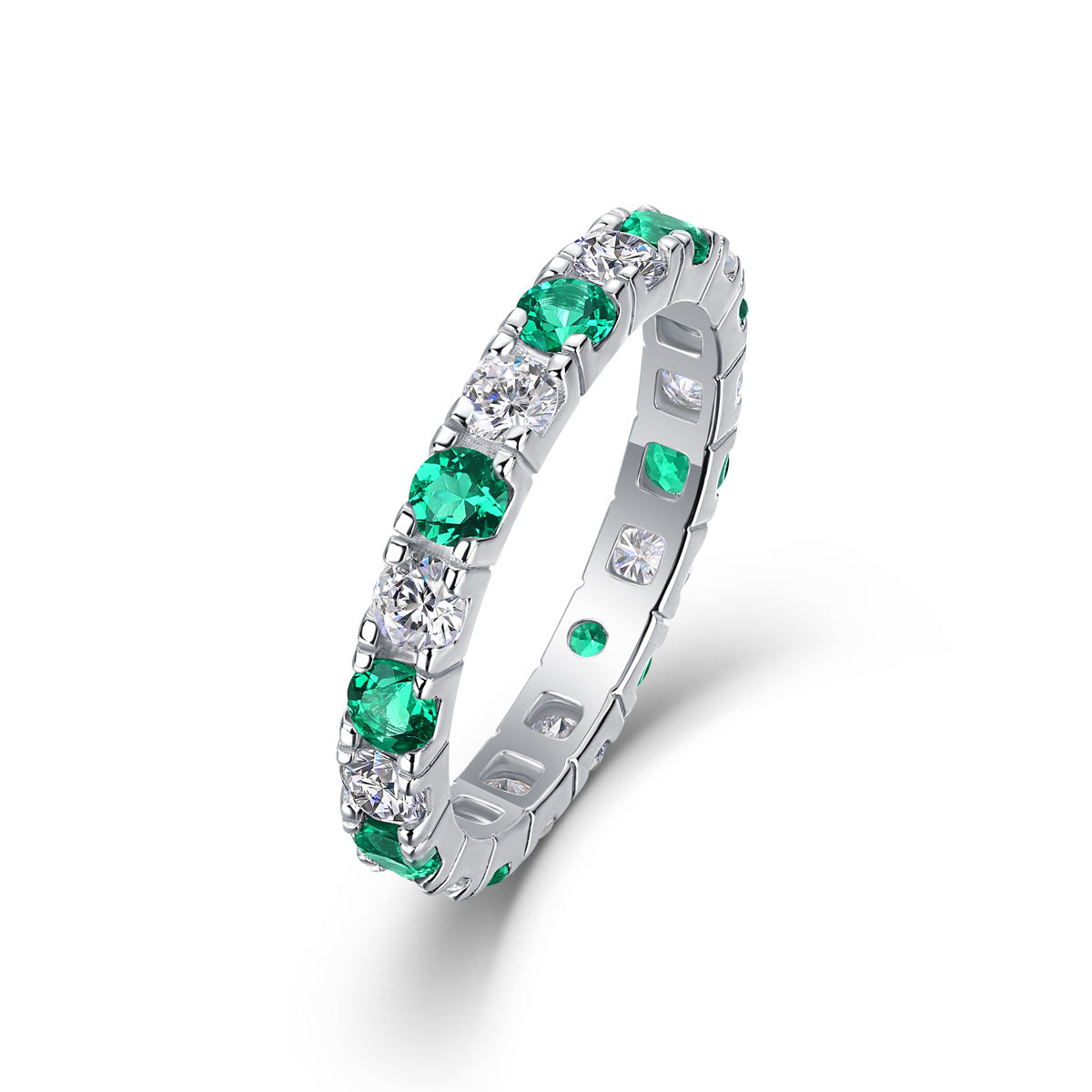 S925 Sterling Silver Ring with Green, Blue, and Red Gemstones and Moissanite