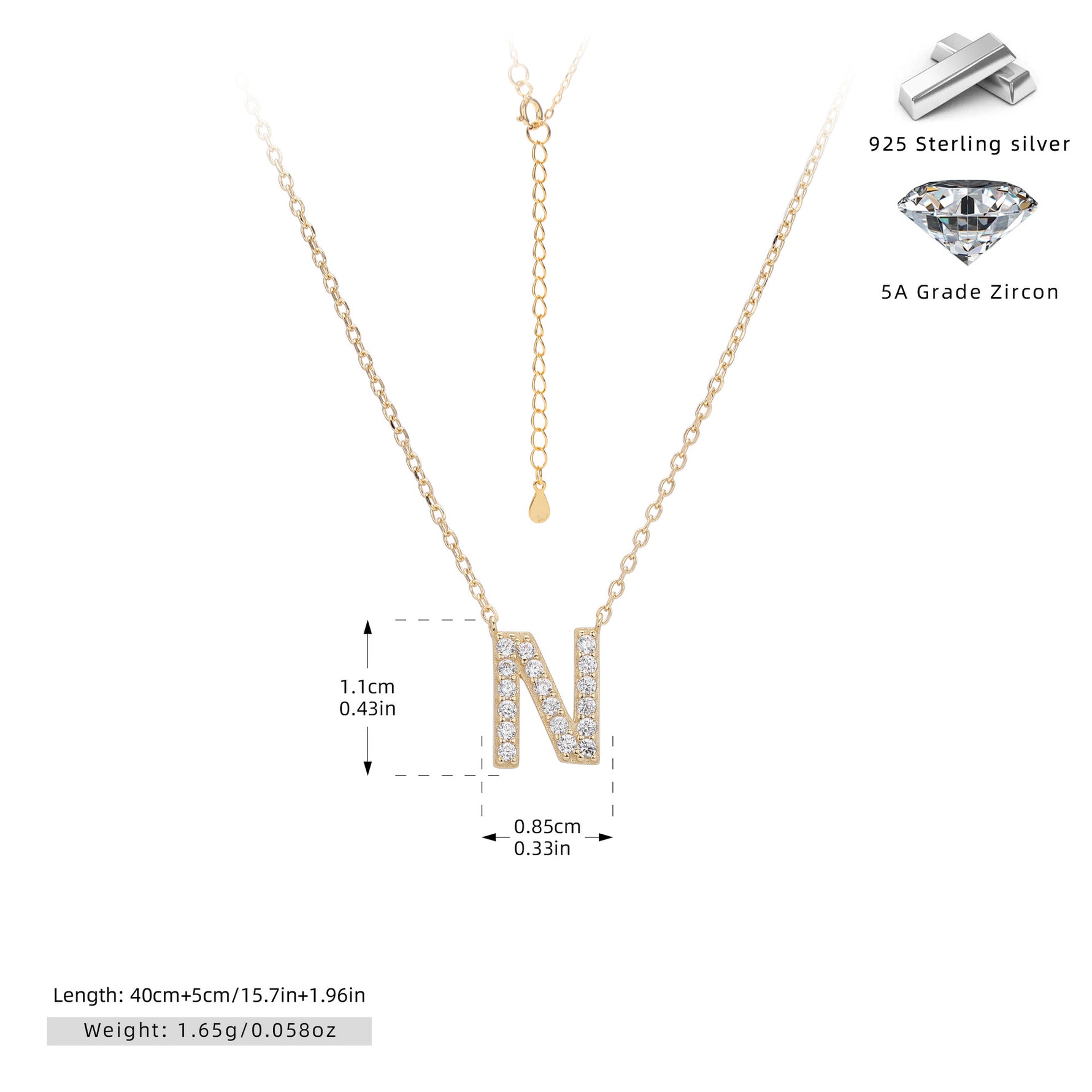 S925 Sterling Silver Simple Zircon Necklace with English Letters