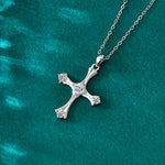 S925 Sterling Silver Moissanite Cross Square Pendant Necklace