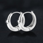 Simple S925 sterling silver oval plain hoop earrings with moissanite diamonds