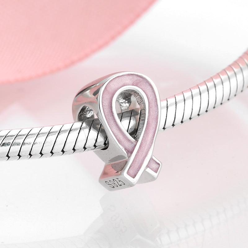 S925 Sterling Silver Red Ribbon Bead Pendant