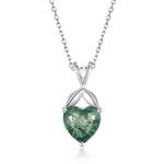 S925 Sterling Silver Gold-Plated Simple Heart-Shaped Green Moss Pendant Necklace