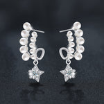 French elegance S925 sterling silver moissanite five-pointed star double-row pearl stud earrings