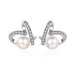 Elegant Pearl and Moissanite Heart Stud Earrings