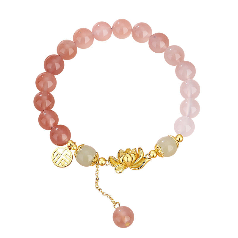 S925 Silver Gradient Agate Lotus Design Bracelet for Women