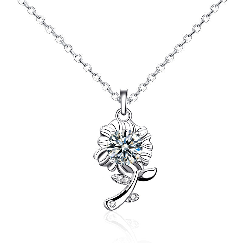 S925 Sterling Silver Moissanite Sunflower Flower Pendant Necklace