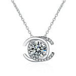 S925 Sterling Silver Moissanite Double C Letter Pendant Necklace