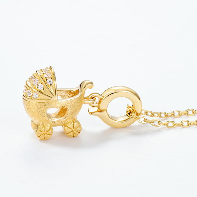 S925 Sterling Silver Gold-Plated Stroller Pendant Zircon Necklace
