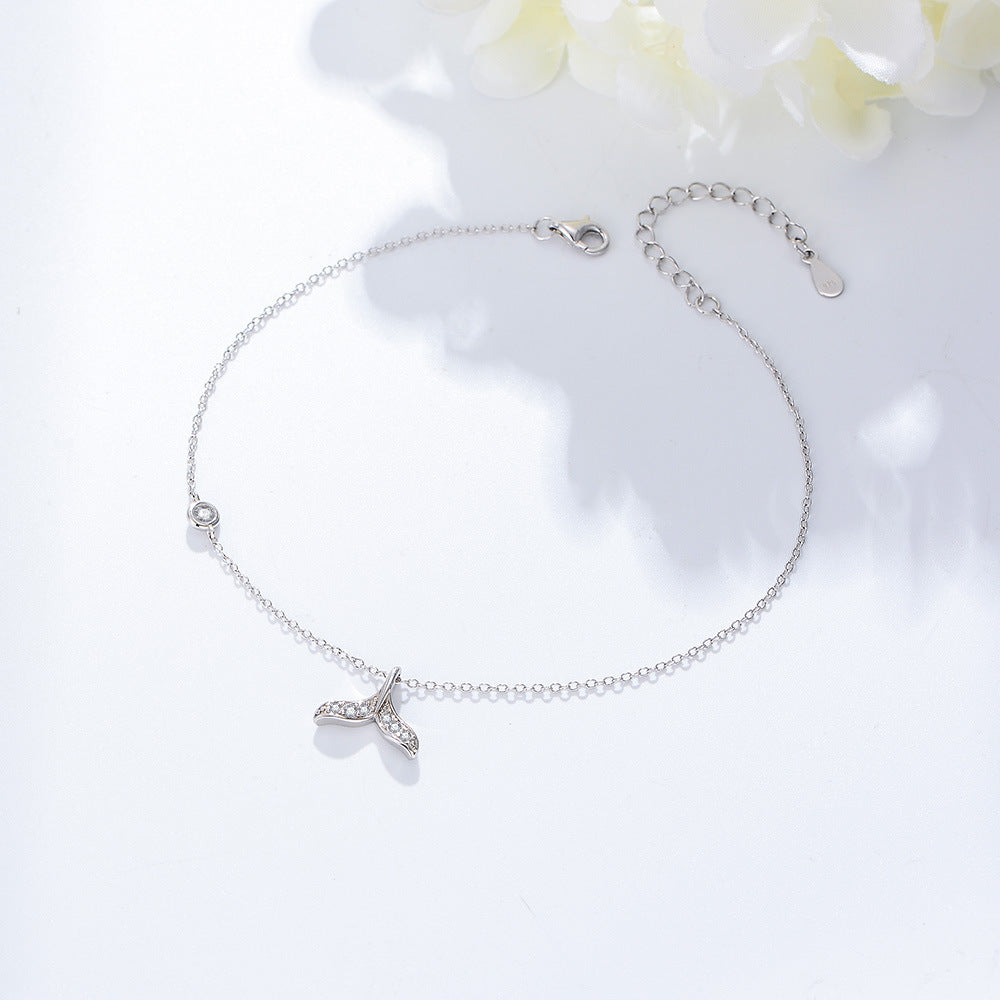 S925 Sterling Silver Creative Fishtail Zircon Inlaid Anklet