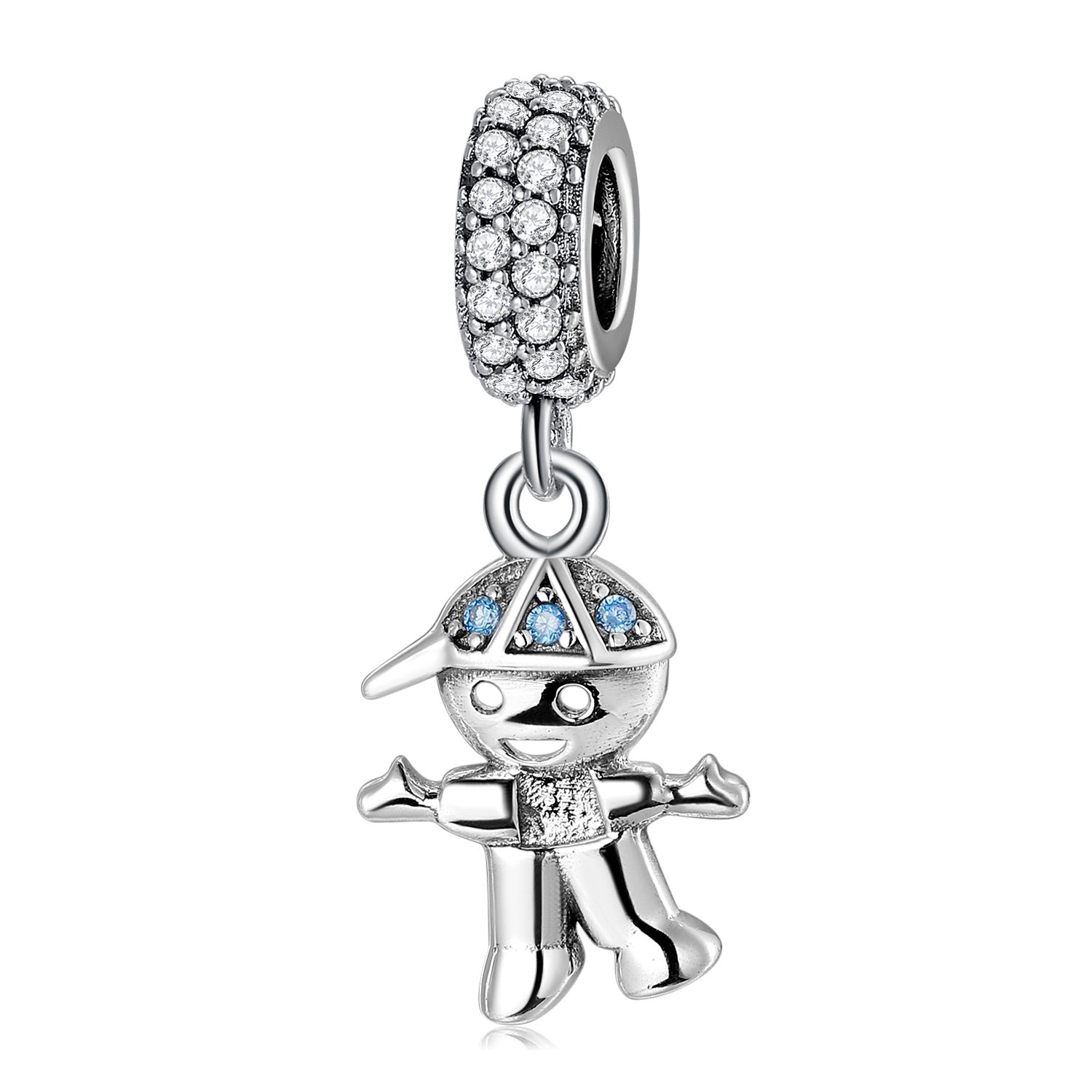 S925 Sterling Silver Full Zircon Inlaid Boy Pendant