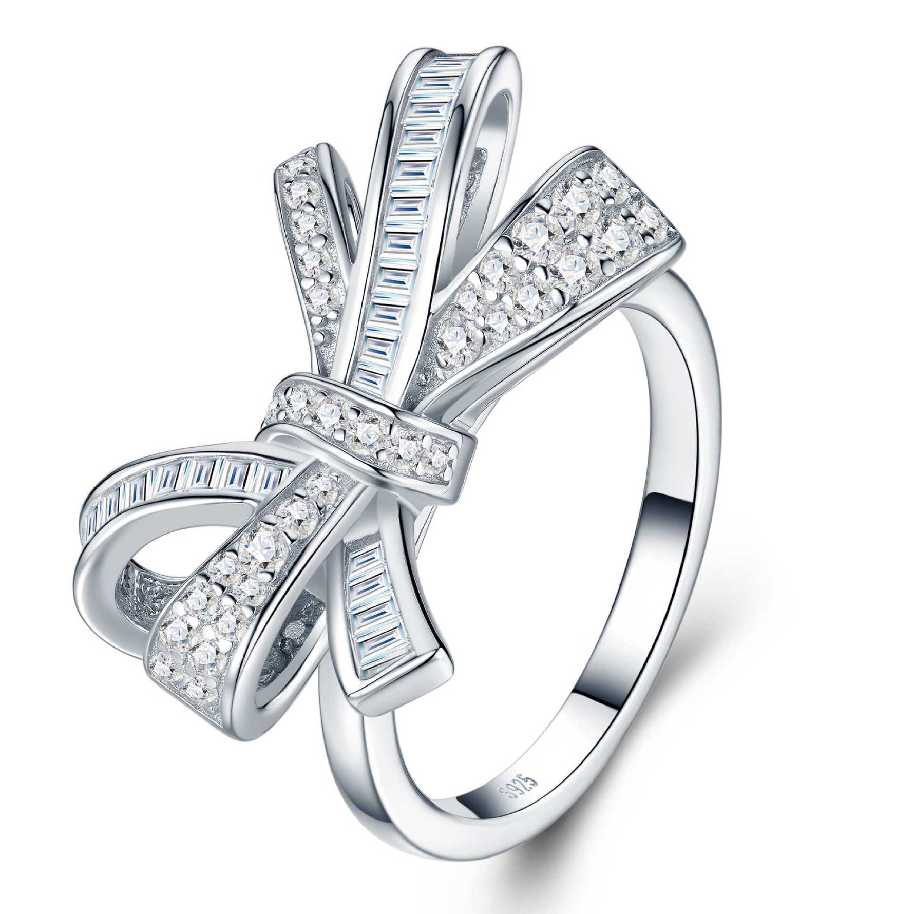 S925 Silver Bow-knot T-Square Moissanite Ring