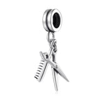 S925 Sterling Silver Scissors Comb Simple Bead Pendant