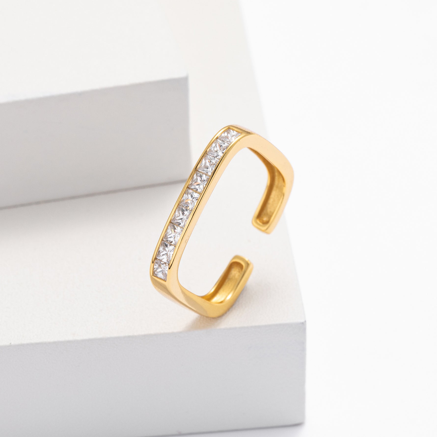 S925 sterling silver exquisite open ring set with square zircon stones