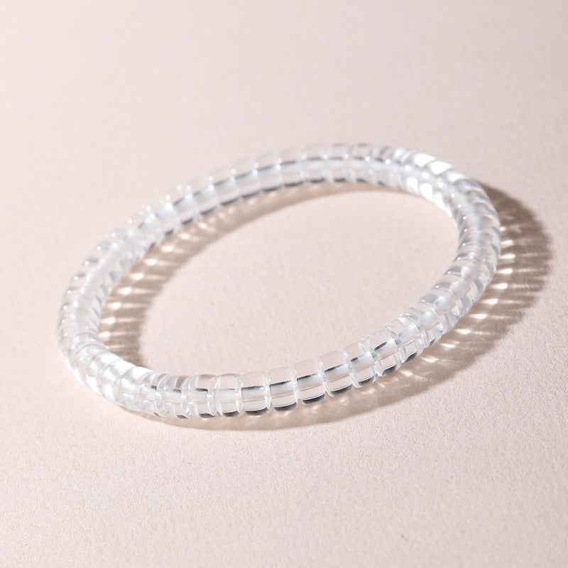 Natural White Crystal Bracelet – Flawless Clarity, Straight-Cut Tablet Beads
