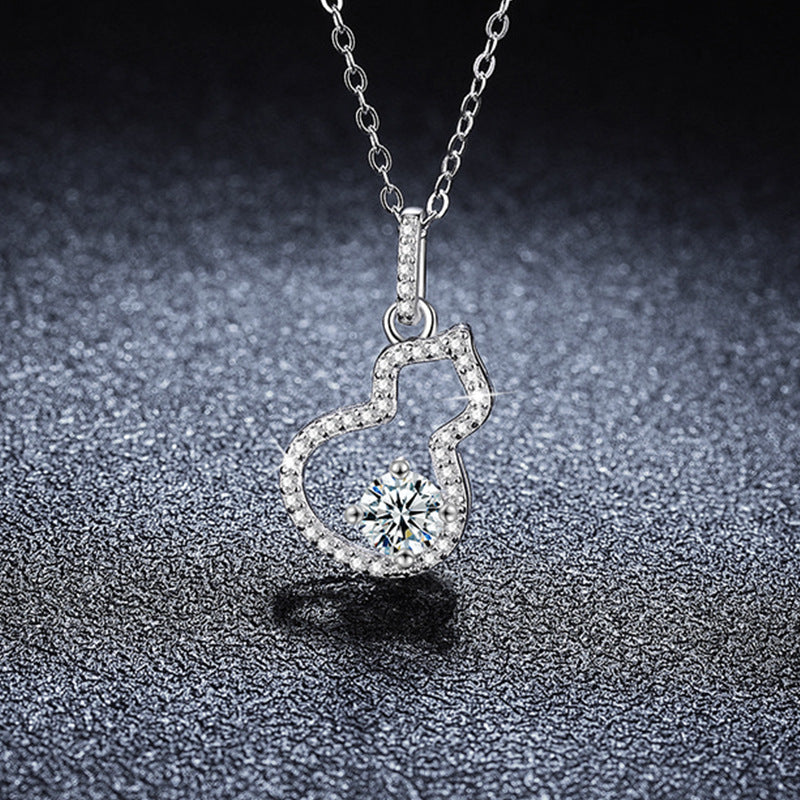 S925 Sterling Silver Moissanite Gourd Pendant Necklace