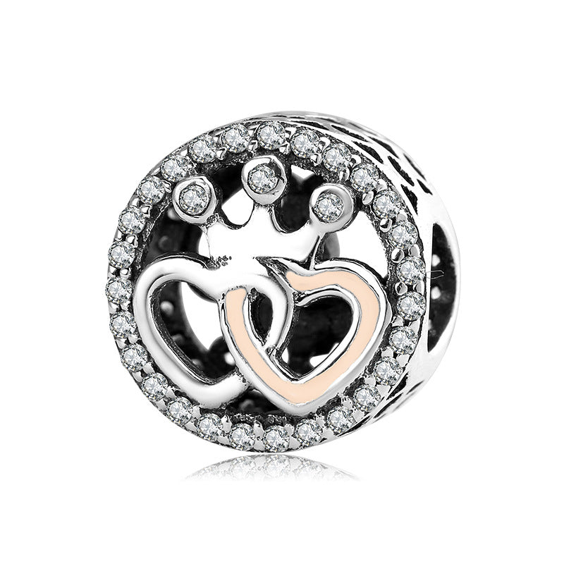 S925 Sterling Silver Heart Crown Zircon Inlaid Bead Pendant