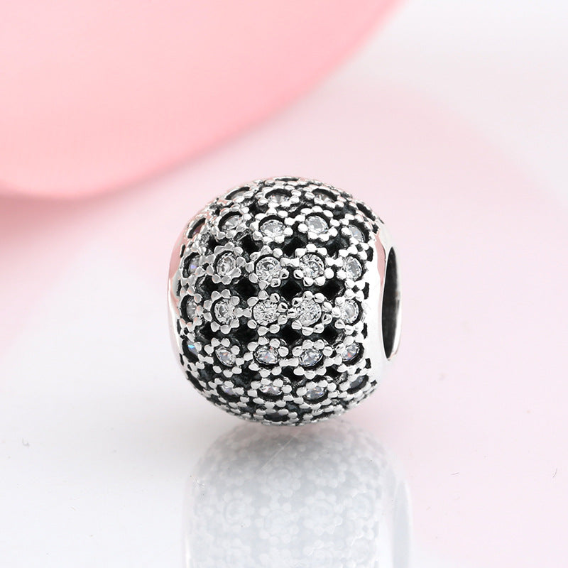 S925 Sterling Silver Spherical Hollow-out Dense Inlaid Zircon Flower Bead Pendant