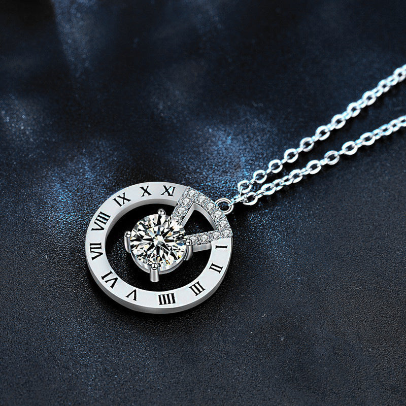 S925 Sterling Silver Moissanite Lucky Plate Pendant Necklace