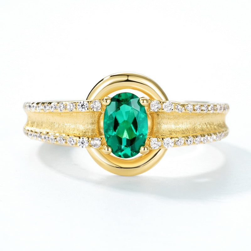 S925 Sterling Silver Gold-Plated Emerald Ring
