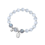 S925 Sterling Silver Bracelet, Fu‑Charm Cat's‑Eye Stone with Bell Beads