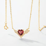 S925 Sterling Silver Gold Plated Heart-Piercing Garnet Pendant Zircon Necklace