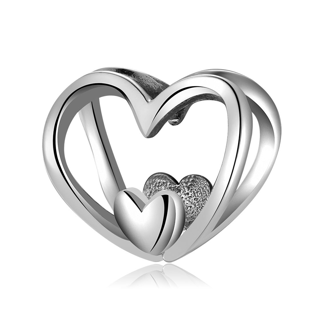 S925 Sterling Silver Hollow Heart Bead Pendant