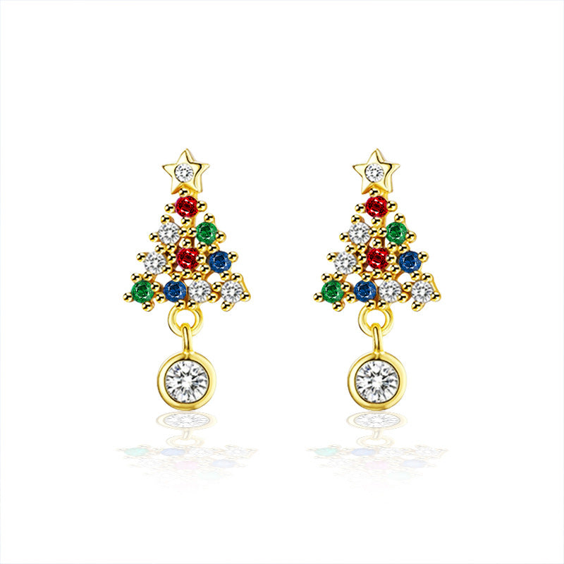 Moissanite Colorful Diamond Christmas Tree Stud Earrings — 925 Sterling Silver