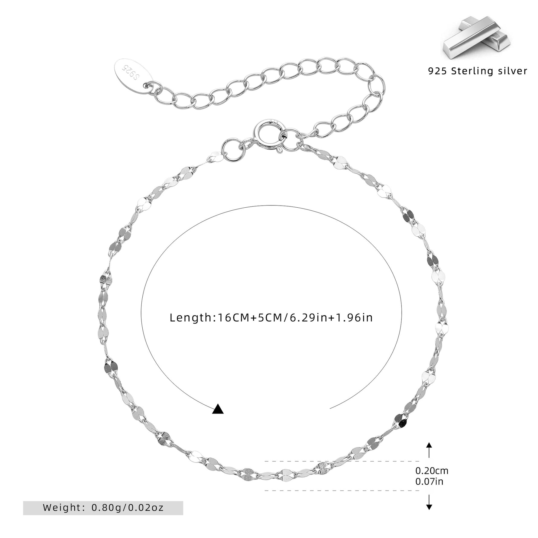 S925 Sterling Silver Sequin Bracelet