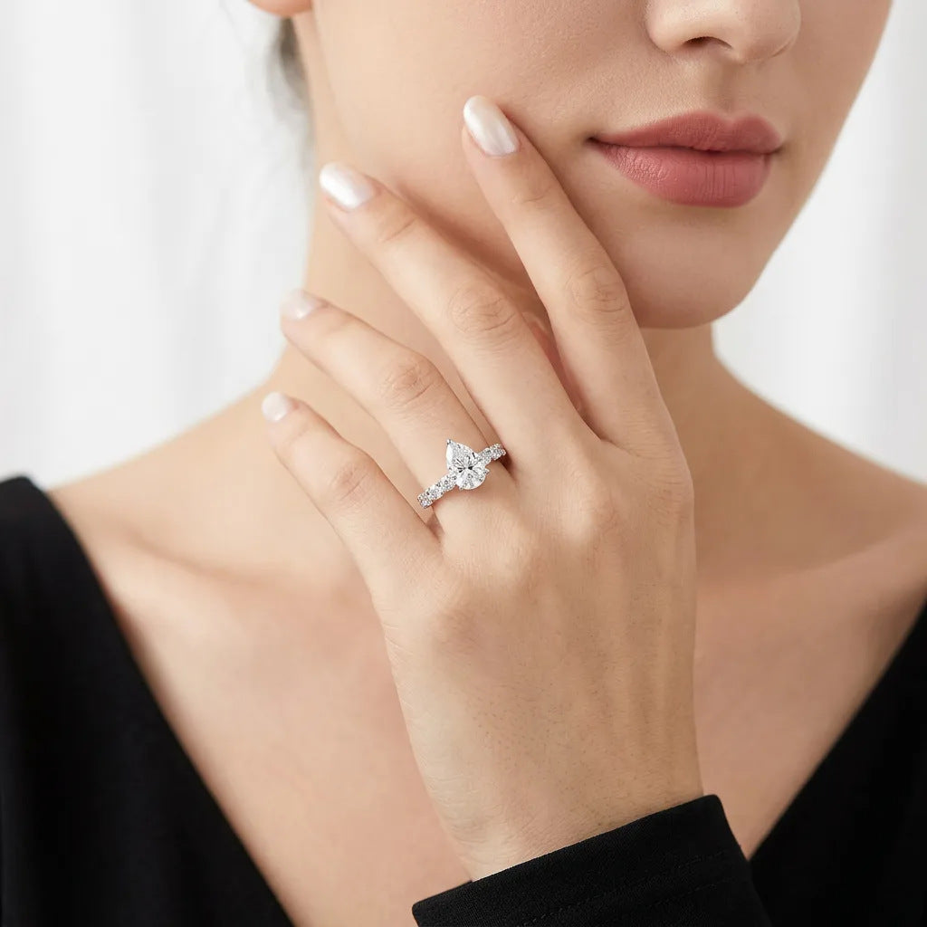 S925 Sterling Silver Stackable Pear-Cut Moissanite Ring