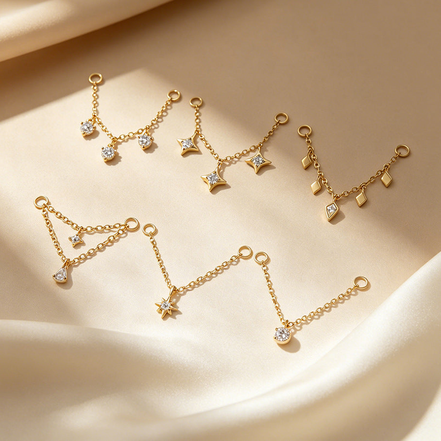 S925 Sterling Silver Chain Ear Bridge with Zirconia(Ear tips not included)