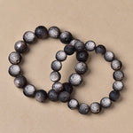 Natural Silver Sheen Obsidian and Meteorite Bracelet