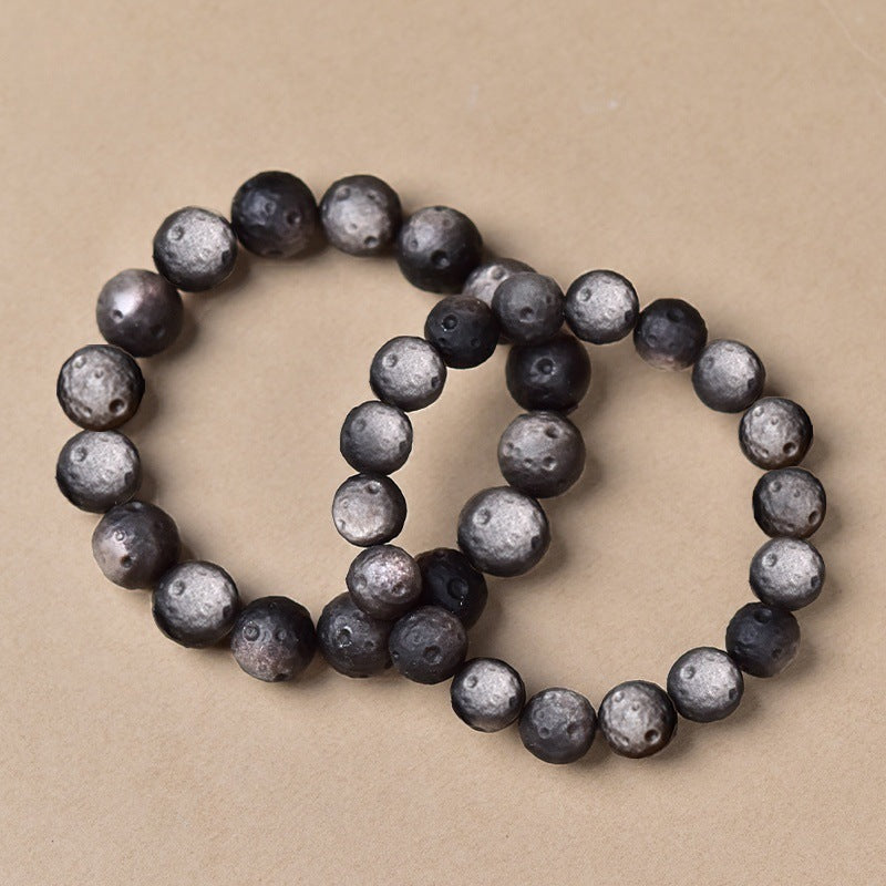 Natural Silver Sheen Obsidian and Meteorite Bracelet
