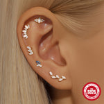 S925 Sterling Silver Heart-Shaped Stud Earrings with Marquise-Cut Zirconia and Flat-Back Threaded Posts