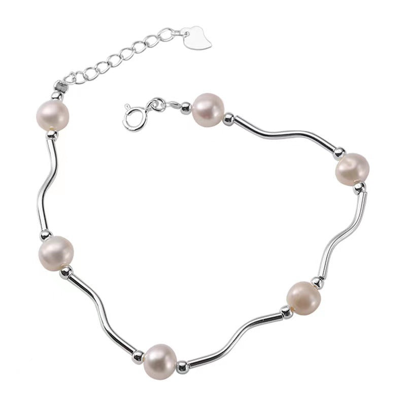S925 Sterling Silver and Natural Freshwater Pearl Bracelet